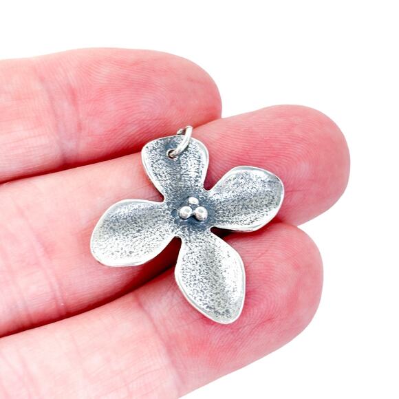 Vintage Sterling Silver 925 Textured Four-Petal Flower Pendant - Picture 1 of 7
